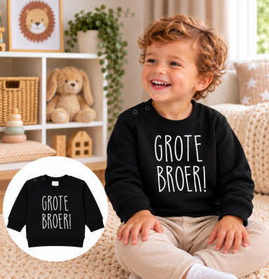 Zwarte, sweater,Trui witte, tekst, Grote, broer